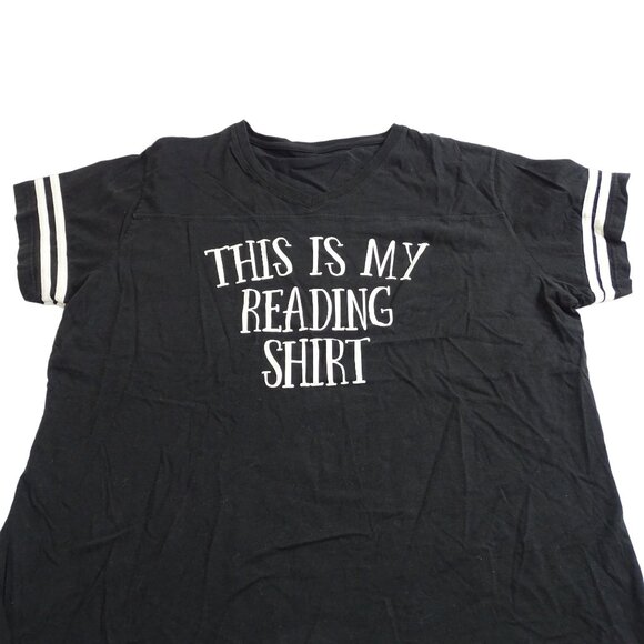 This Is My Reading Shirt V-neck Black White Graphic T-Shirt Women Size L Short S - Picture 1 of 7